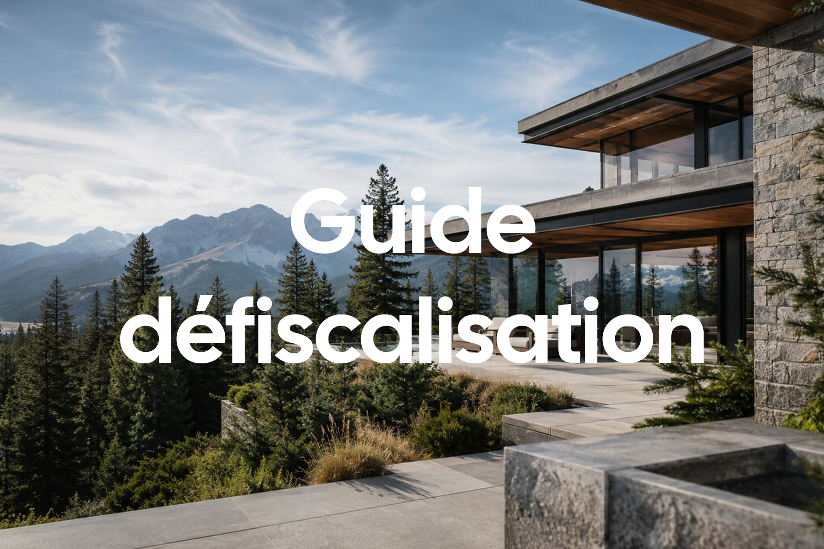 Villa contemporaine en pierre et bois dans un cadre montagneux, illustrant le guide de la défiscalisation 2026 d'Evergreen Patrimoine